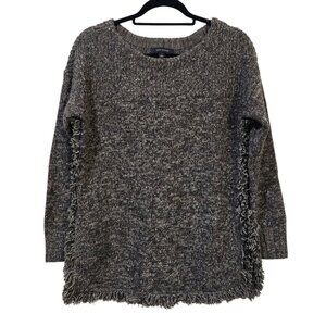 Ann Taylor Sweater Women Size Small Brown Beige Wool Blend Pullover Tunic Fringe